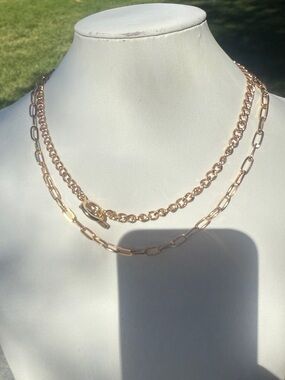 Double Strand Rose Gold Chain Necklace Set